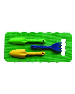 Set outils de jardin pour enfants, 3 outils + coussin de jardin