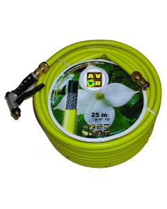 Gele slang 3/4" 25m, getricoteerd high twist resistant system met koperen koppelingen